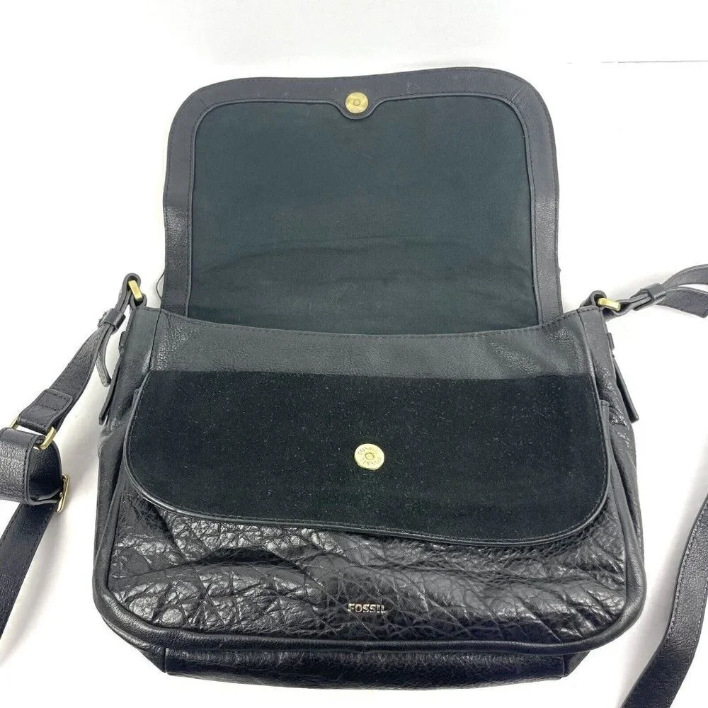 Fossil‎ Peyton Crossbody Bag Black Leather Double Flap Adjustable Strap Handbag